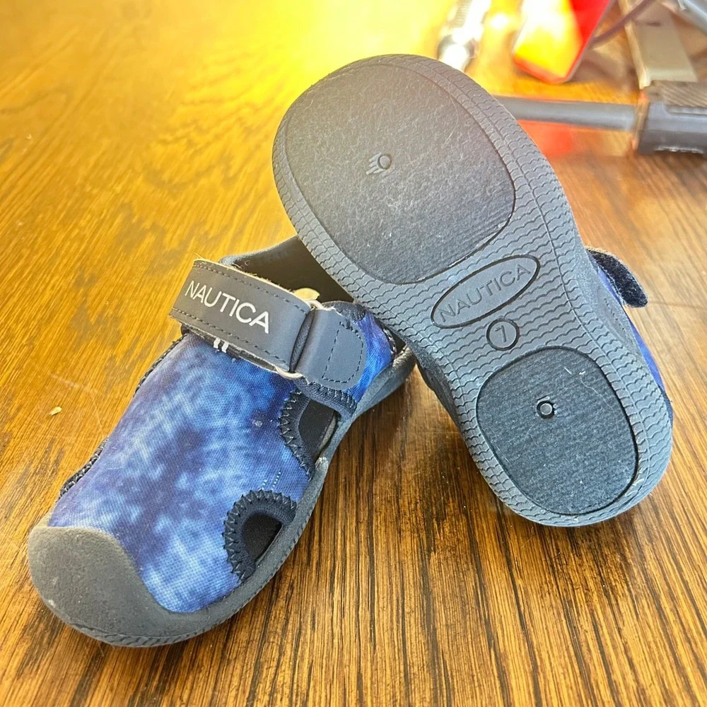 Nautica Kids Blue‎ Tie Dye Water Sandals Hook Loop Closure Size 7 Toddler